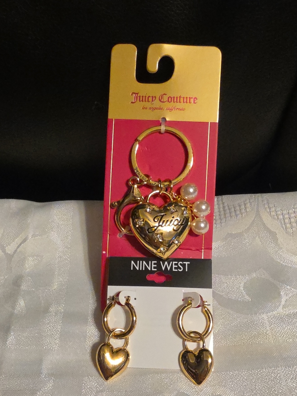 Juicy Couture Gold Heart Keychain with Pearl Accents - Picture 2 of 4